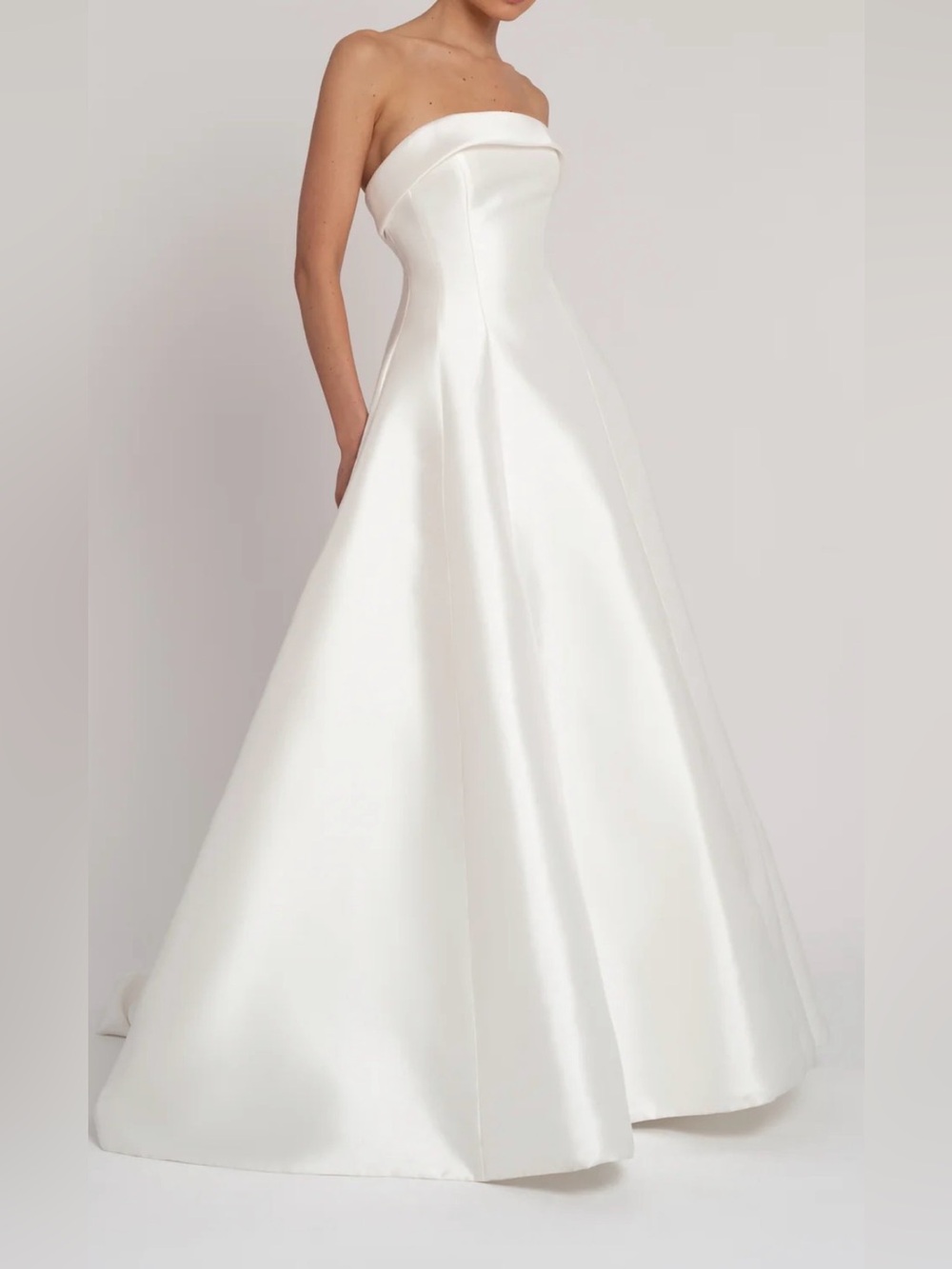 Jenny Yoo Leah Strapless White Satin A-Line Dress